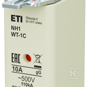Wkładka bezpiecznikowa – NH1C gG 10A/500V G – zwłoczna / pokrywy stalowe 004113401 Wkładka bezpiecznikowa – NH1C gG 10A/500V G – zwłoczna / pokrywy stalowe 004113401