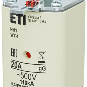 Wkładka bezpiecznikowa – NH1 gG 20A/500V G – zwłoczna / pokrywy stalowe 004113417 Wkładka bezpiecznikowa – NH1 gG 20A/500V G – zwłoczna / pokrywy stalowe 004113417