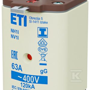 Wkładka bezpiecznikowa – NH1/I gG 63A/400V – zwłoczna / zaczepy izolowane 004194120 Wkładka bezpiecznikowa – NH1/I gG 63A/400V – zwłoczna / zaczepy izolowane 004194120