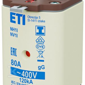 Wkładka bezpiecznikowa – NH1/I gG 80A/400V – zwłoczna / zaczepy izolowane 004194121 Wkładka bezpiecznikowa – NH1/I gG 80A/400V – zwłoczna / zaczepy izolowane 004194121