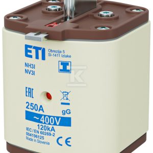 Wkładka bezpiecznikowa – NH3/I gG 250A/400V – zwłoczna / zaczepy izolowane 004196125