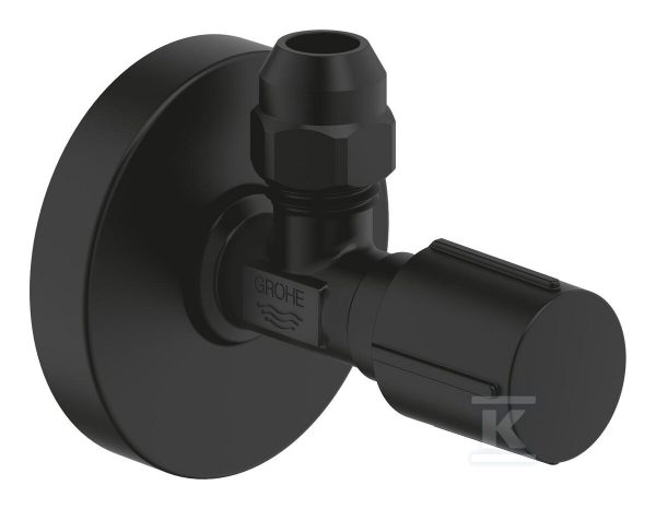 Zawór kątowy – oznakowanie neutralne, gwint zewnętrzny 3/8″, metalowa rozeta O 55 mm, czarny mat 22074KF0