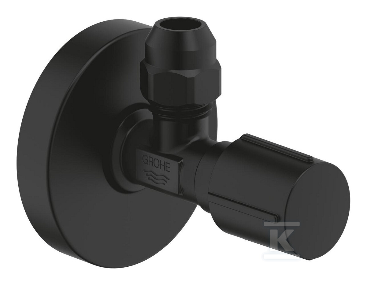 Zawór kątowy - oznakowanie neutralne, gwint zewnętrzny 3/8", metalowa rozeta O 55 mm, czarny mat 22074KF0 - obrazek 1
