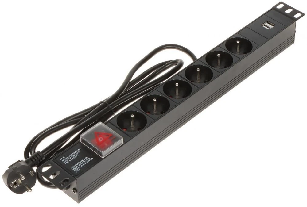 Listwa zasilająca do szaf RACK 19cali PD‑6/R‑USB - obrazek 1