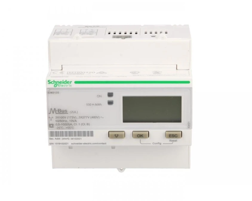 Licznik energii elektrycznej 1/3‑fazowy 63A 100‑277/173‑480V kl.1/B M‑Bus MID taryfowy cyfrowy modułowy iEM3135 A9MEM3135 - obrazek 1