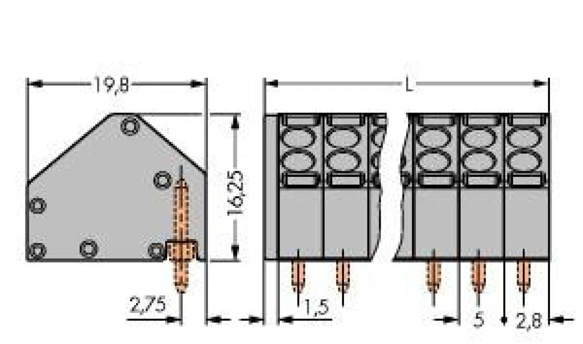Listwa nasadzana do płytek drukowanych 2‑biegunowa szara raster 5mm 806‑102 /400szt./ - obrazek 2