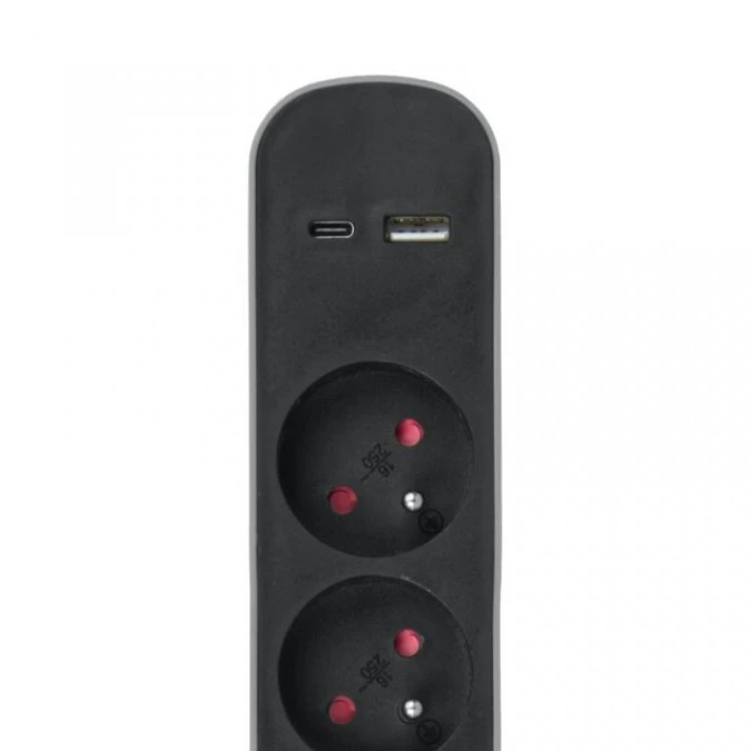 Listwa ochronna DPM z wyłącznikiem ‑ 5 gniazda AC, 1x USB‑A, 1x USB‑C 1,5M szara - obrazek 3
