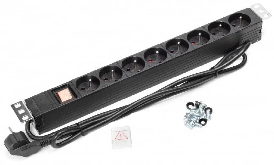 Listwa zasilająca RACK 19 1U 8 gniazd z wyłącznikiem 1,8m - obrazek 1