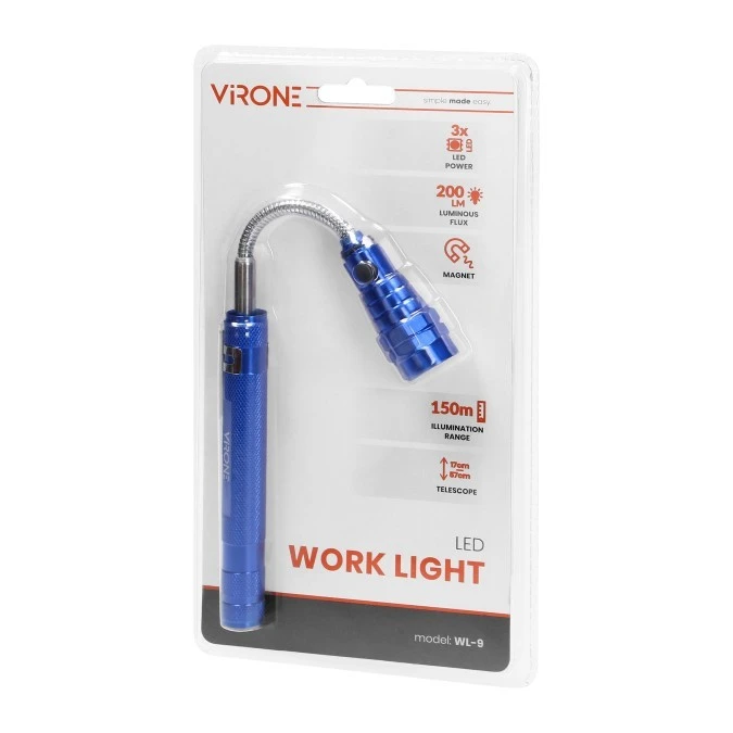 Latarka teleskopowa 17‑57 cm, 3 LED, 4 x LR44, wyginana głowica, magnes,WL‑9 - obrazek 2