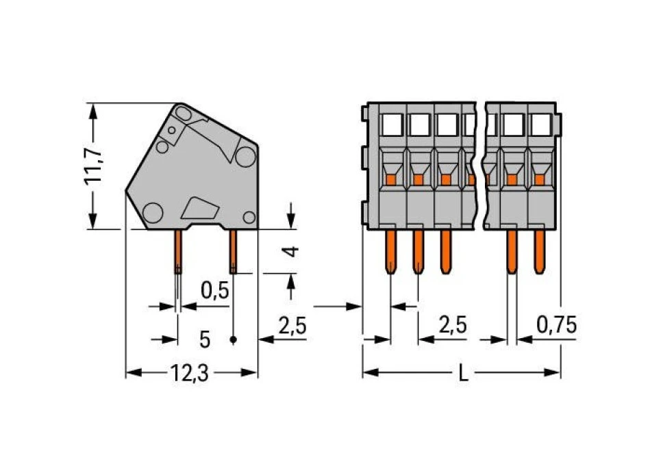 Listwa zaciskowa do płytek drukowanych 36‑biegunowa szara raster 2,5mm 233‑136 /10szt./ - obrazek 2