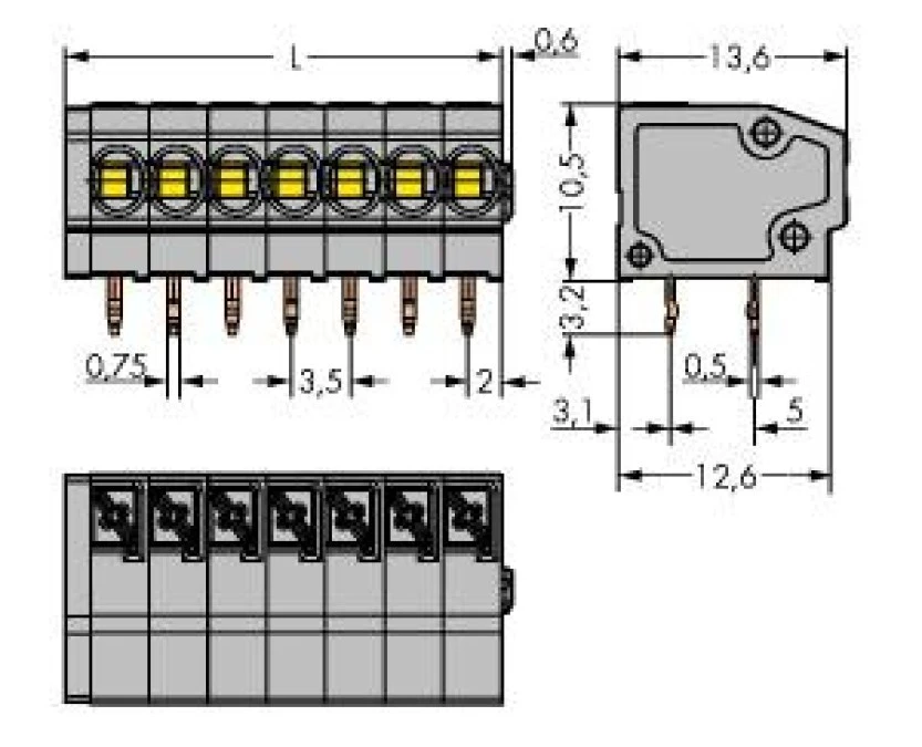 Listwa zaciskowa do płytek drukowanych 8‑biegunowa szara raster 3,5mm 805‑308 /40szt./ - obrazek 2