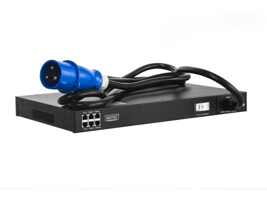 Listwa zarządzalna 19 cali wtyk zasilający IEC 60309 32A 250V gniazda 8xC13 32A DN‑NP‑H‑4‑8C13 - obrazek 1