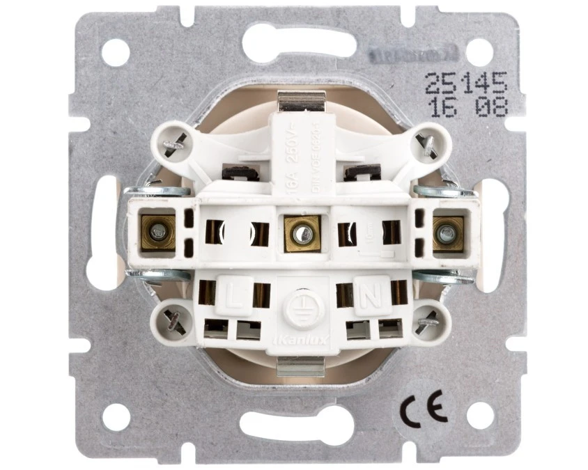 LOGI Gniazdo pojedyncze 2P+Z Schuko śrubowe16A 250V Kremowy 25145 - obrazek 2