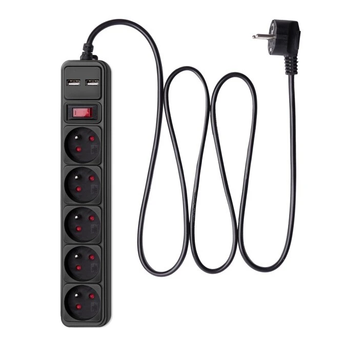 Listwa przeciwprzepięciowa Akyga AK‑SP‑05U 5 gniazd CEE 7/5 (Typ E) 2x USB‑A 1.8 m