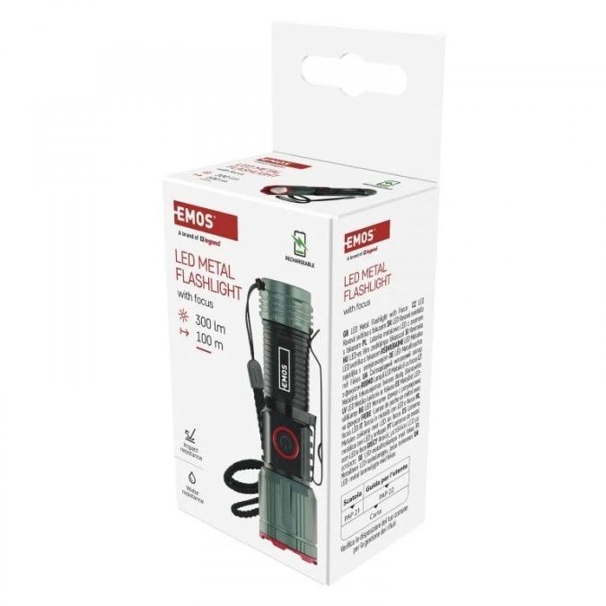 Latarka metalowa LED 300 lm, 700 mAh, ładowalna P3120 - obrazek 3