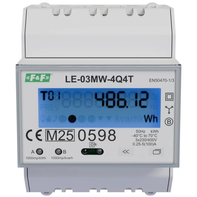 Licznik energii elektrycznej 3‑fazowy 2‑kierunkowy 4‑kwadrantowy z podziałem na strefy taryfowe LE‑03MW‑4Q4T - obrazek 2
