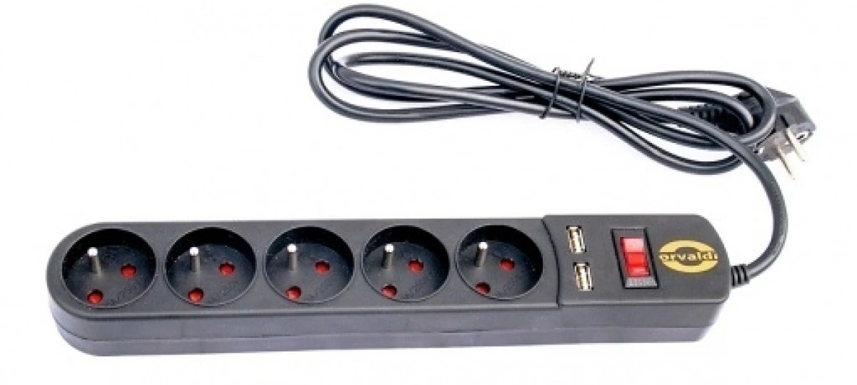 Listwa zasilająca przeciwprzepięciowa Orvaldi ORV5 3m z ładowarka USB 2.0 AP5U‑3m - obrazek 1
