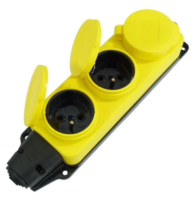 Listwa /rozgałęźnik/ do przedłużacza 3‑gniazda z/u gumowy IP44 żółty AEI602233‑L‑Y - obrazek 3