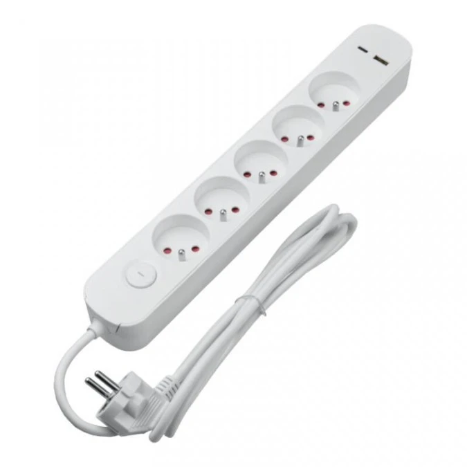 Listwa ochronna DPM z wyłącznikiem ‑ 5 gniazda AC, 1x USB‑A, 1x USB‑C 1,5M biała - obrazek 3