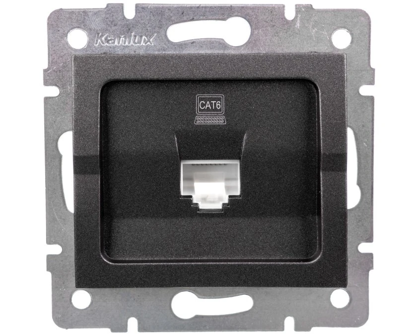 LOGI Gniazdo komputerowe pojedyncze (RJ45Cat 6 Jack) Grafit 25286 - obrazek 1
