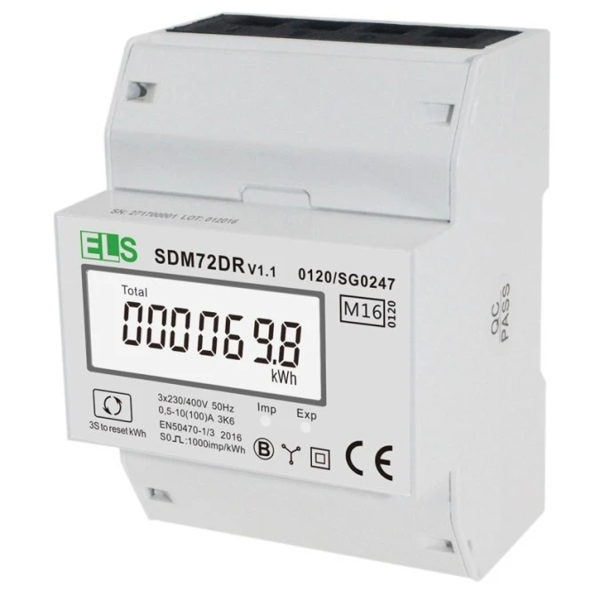 Licznik energii elektrycznej LCD 3‑fazowy 100A 3x230/400V z resetem SDM72DR MID - obrazek 1