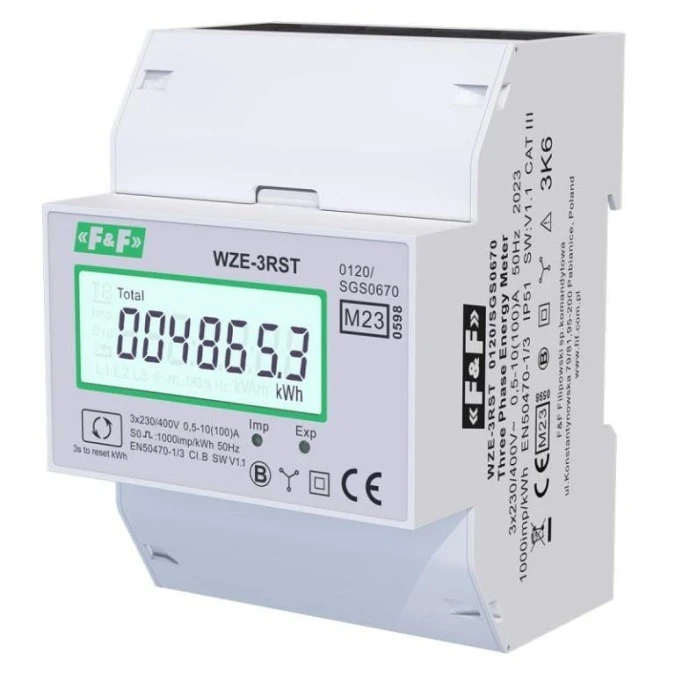 Licznik zużycia energii elektrycznej z MID z kasowalnym dodatkowym wskazaniem 3‑fazowy WZE‑3RST - obrazek 1