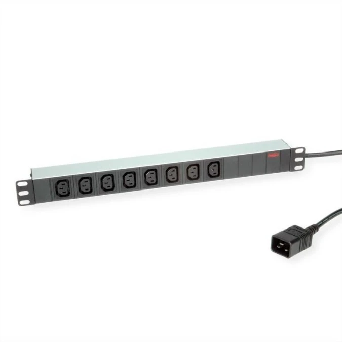 Listwa zasilająca ROLINE 19 8‑drożna wtyczka C13 + C20, aluminium, 2 m - obrazek 1