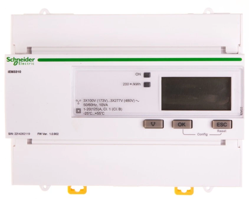 Licznik energii elektrycznej 1/3‑fazowy 125A 100‑277/173‑480V kl.1/B MID taryfowy cyfrowy modułowy A9MEM3310 - obrazek 2
