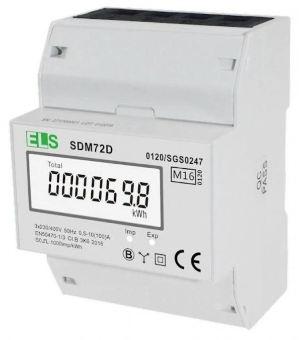 Licznik energii elektrycznej LCD 3‑fazowy 100A 3x230/400V SDM72D MID - obrazek 1