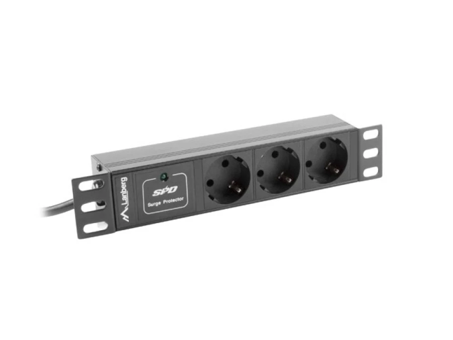 Listwa zasilająca RACK PDU 10 LANBERG 1U 10A 3X SCHUKO 2M czarna C14 PDU‑03F‑0200‑IEC‑BK - obrazek 1