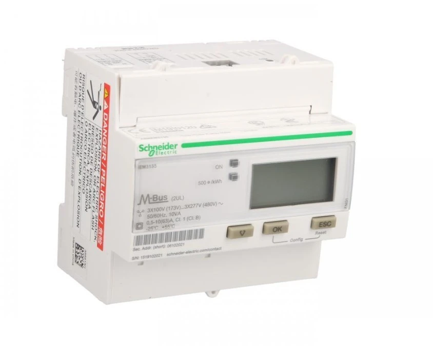 Licznik energii elektrycznej 1/3‑fazowy 63A 100‑277/173‑480V kl.1/B M‑Bus MID taryfowy cyfrowy modułowy iEM3135 A9MEM3135 - obrazek 3