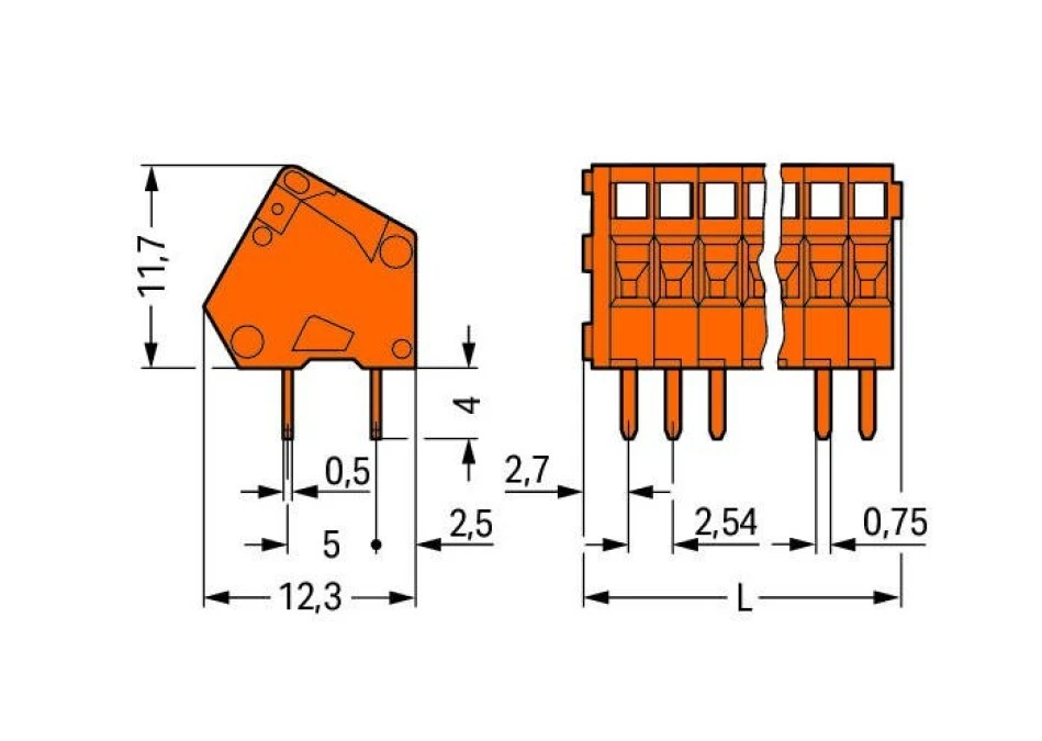 Listwa zaciskowa do płytek drukowanych 36‑biegunowa pomarańczowa raster 2,54mm 233‑436 /10szt./ - obrazek 2