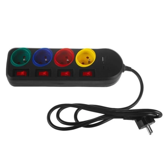 Listwa zasilająca Maclean, przedłużacz 4 gniazda + USB A / C, z włącznikami, 250VAC/10A, 1.5m, czarna, MCE508 B - obrazek 2