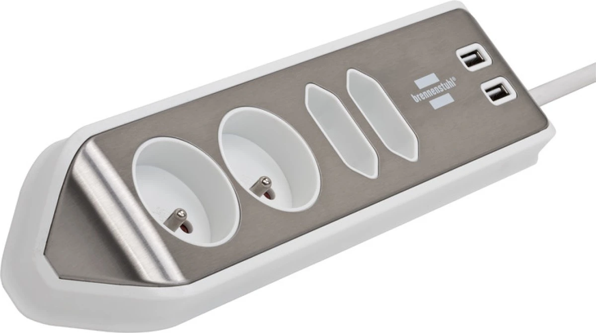 Listwa narożna Estilo z funkcją ładowania USB 4‑kierunkowa 2x kontakt ochronny + 2x Euro srebrno/biały *BE* 1153594420 - obrazek 3