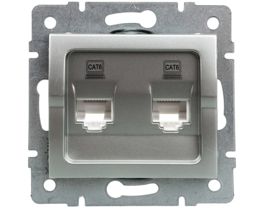 LOGI Gniazdo komputerowe (2xRJ45Cat 6 Jack) niezależne Srebrny 25229 - obrazek 1