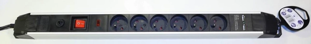Listwa przepięciowa 2x USB 6x gniazdo sieciowe 16A 3m - obrazek 1