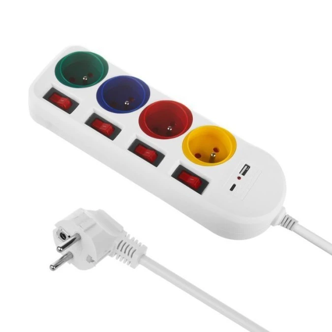 Listwa zasilająca Maclean, przedłużacz 4 gniazda + USB A / C, z włącznikami, 250VAC/10A, 1.5m, biała, MCE508 W - obrazek 1