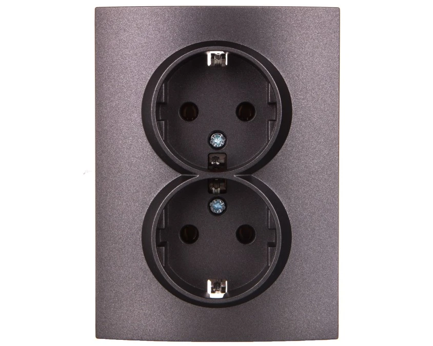 LOGI Gniazdo podwójne 2x2P+Z Schuko kompletne śrubowe 16A 250V Grafit 25272 - obrazek 1
