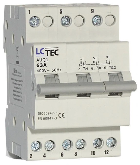 LcTec Przełącznik modułowy 1‑0‑2 sieć‑agregat 2P 63A