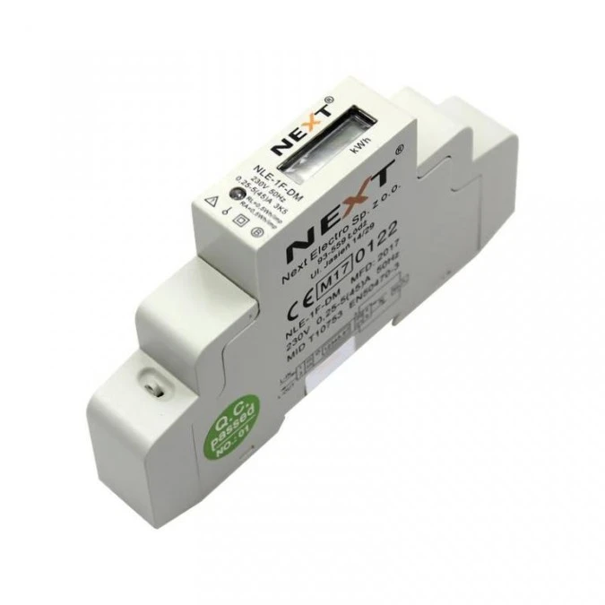 Licznik zużycia energii elektrycznej 1fazowy MID, na szynę DIN TH‑35, lb 5A, lmax 45A NLE 1F MID - obrazek 1