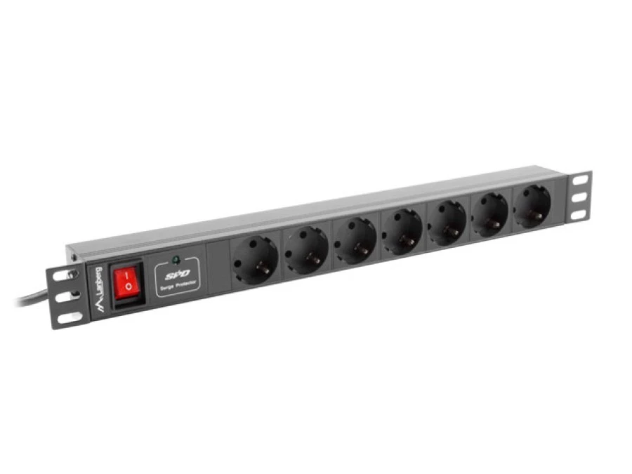Listwa zasilająca RACK PDU 1U 16A 7xSCHUKO 2m czarna PDU‑07F‑0200‑BK - obrazek 1
