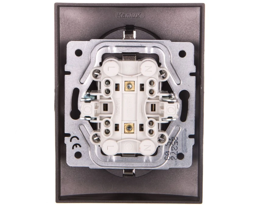 LOGI Gniazdo podwójne 2x2P+Z Schuko kompletne śrubowe 16A 250V Grafit 25272 - obrazek 2