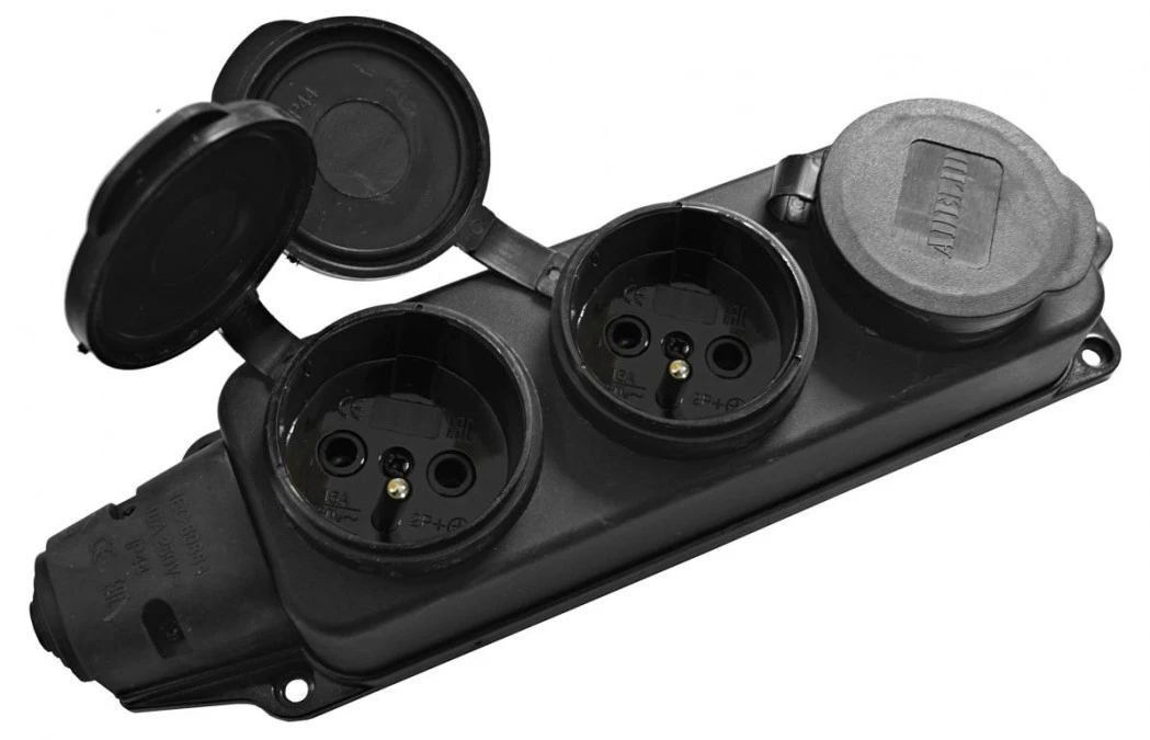 Listwa /rozgałęźnik/ do przedłużacza 3‑gniazda z/u gumowe IP44 AEI602233‑L - obrazek 1