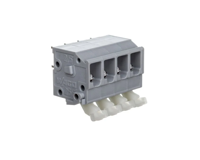 Listwa zaciskowa do płytek drukowanych 4‑torowa 2 piny/biegun raster 5‑5,08mm z przyciskami szara 255‑404 /50szt./ - obrazek 1