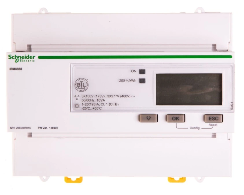 Licznik energii elektrycznej 1/3‑fazowy 125A 100‑277/173‑480V kl.1/B Bacnet MID taryfowy cyfrowy modułowy A9MEM3365 - obrazek 2