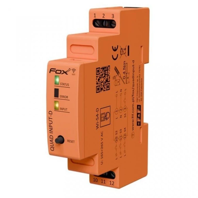 Nadajnik 4‑kanałowy WiFi na szynę DIN FOX Quad Input‑D Wi‑S4‑D