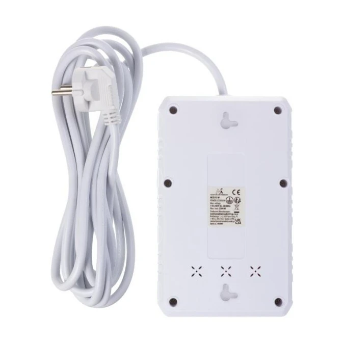 Listwa zasilająca Maclean, przedłużacz 4 gniazda + 3xUSB, 110‑240V AC 50/60Hz, 2.1A max 2500W, 3m, biała,MCE393 W - obrazek 3