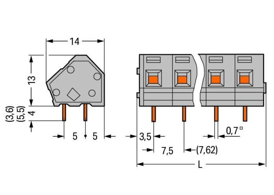 Listwa zaciskowa do płytek drukowanych 4‑biegunowy szara raster 7,5/7,62mm 236‑504/332‑000 /35szt./ - obrazek 2