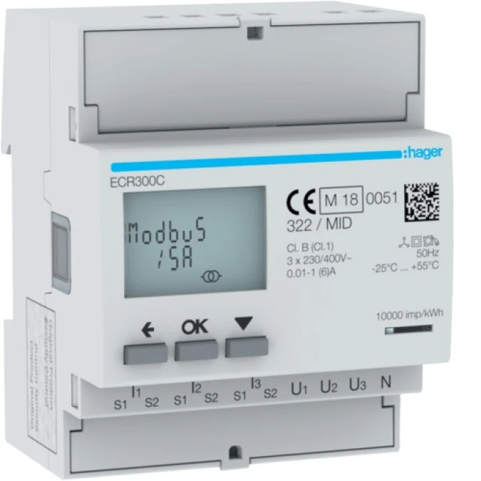 Licznik energii elektrycznej 3‑fazowy przekł. 1‑5A 4M Modbus MID ECR300C - obrazek 1
