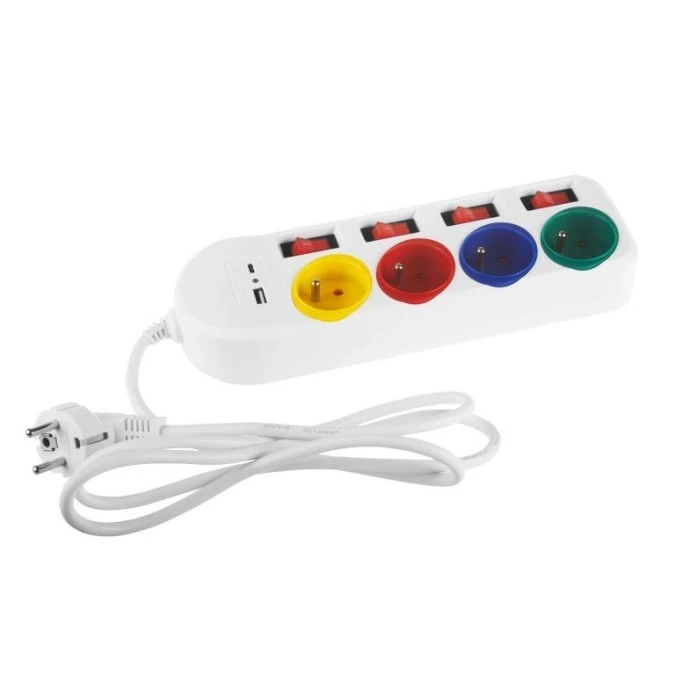Listwa zasilająca Maclean, przedłużacz 4 gniazda + USB A / C, z włącznikami, 250VAC/10A, 1.5m, biała, MCE508 W - obrazek 2